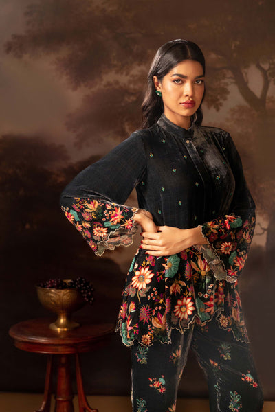 Sougat Paul Aarani Embroidered Co-ord Set Black indian designer wear online shopping melange singapore
