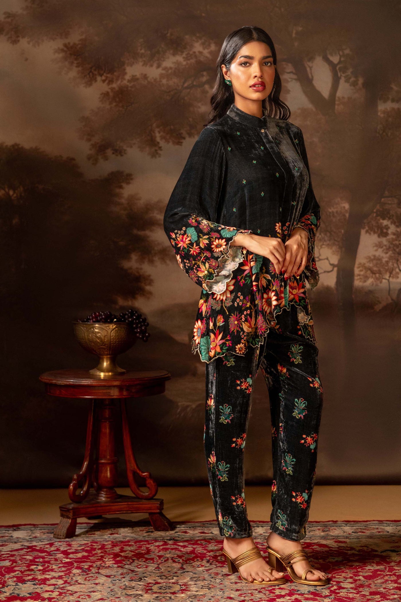 Sougat Paul Aarani Embroidered Co-ord Set Black indian designer wear online shopping melange singapore
