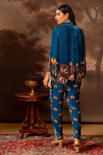 Sougat Paul Aarani Embroidered Co-ord Set Blue indian designer wear online shopping melange singapore
