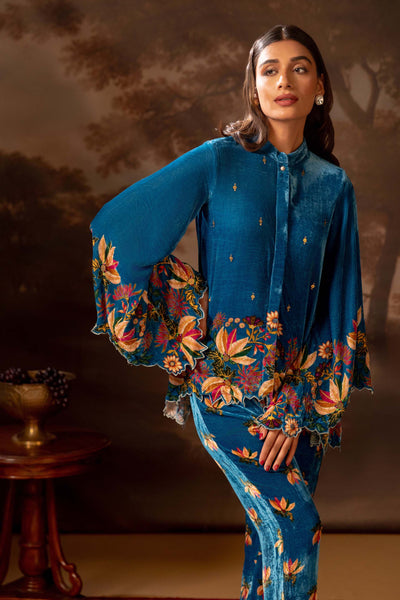 Sougat Paul Aarani Embroidered Co-ord Set Blue indian designer wear online shopping melange singapore