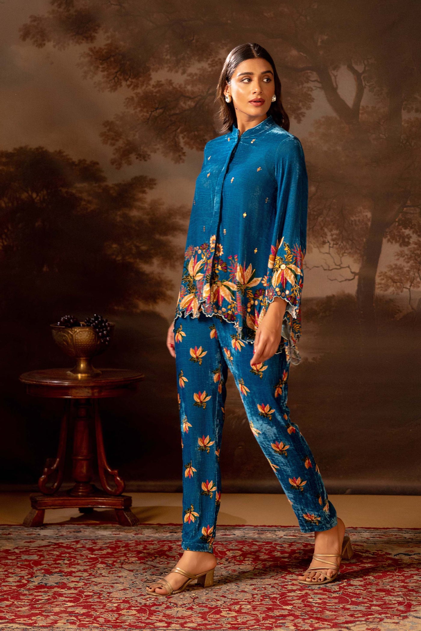Sougat Paul Aarani Embroidered Co-ord Set Blue indian designer wear online shopping melange singapore