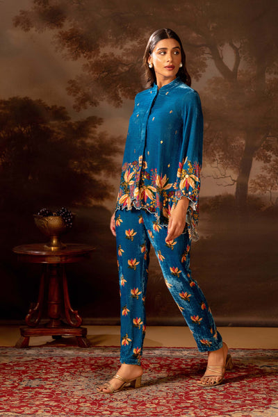 Sougat Paul Aarani Embroidered Co-ord Set Blue indian designer wear online shopping melange singapore