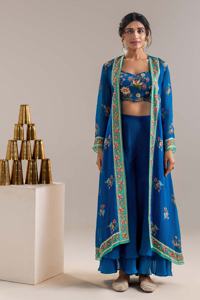 Sougat Paul Aarani Embroidered Co-ord Set With Jacket indian designer wear online shopping melange singapore