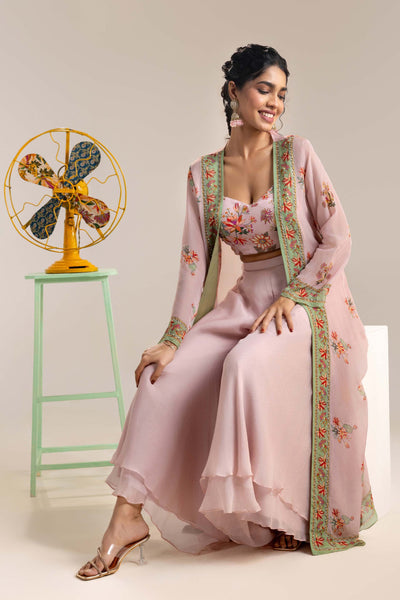 Sougat Paul Aarani Embroidered Co-ord Set With Jacket Pink indian designer wear online shopping melange singapore