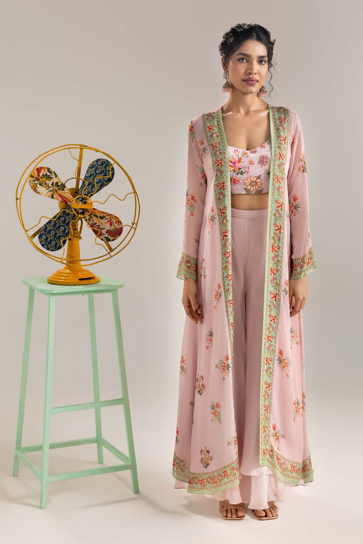 Sougat Paul Aarani Embroidered Co-ord Set With Jacket Pink indian designer wear online shopping melange singapore