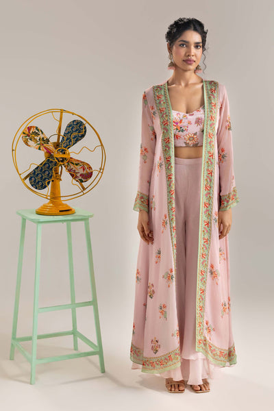 Sougat Paul Aarani Embroidered Co-ord Set With Jacket Pink indian designer wear online shopping melange singapore