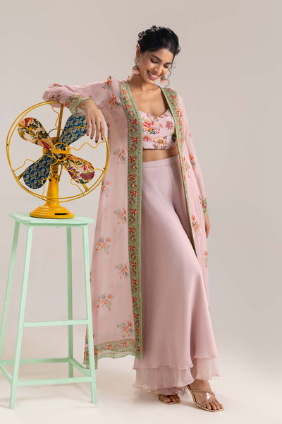 Sougat Paul Aarani Embroidered Co-ord Set With Jacket Pink indian designer wear online shopping melange singapore
