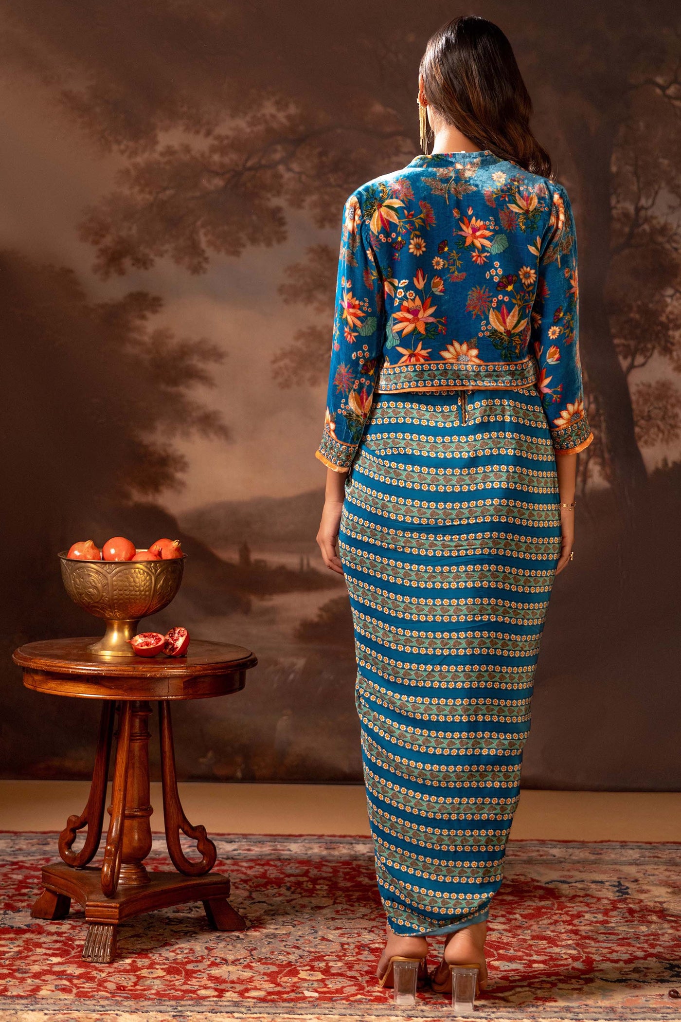 Sougat Paul Aarani Embroidered Drape Dress Set indian designer wear online shopping melange singapore