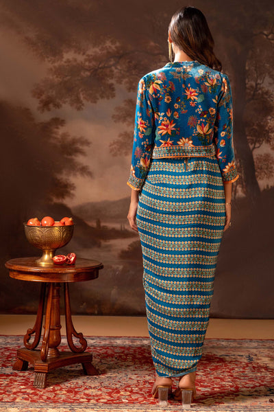 Sougat Paul Aarani Embroidered Drape Dress Set indian designer wear online shopping melange singapore
