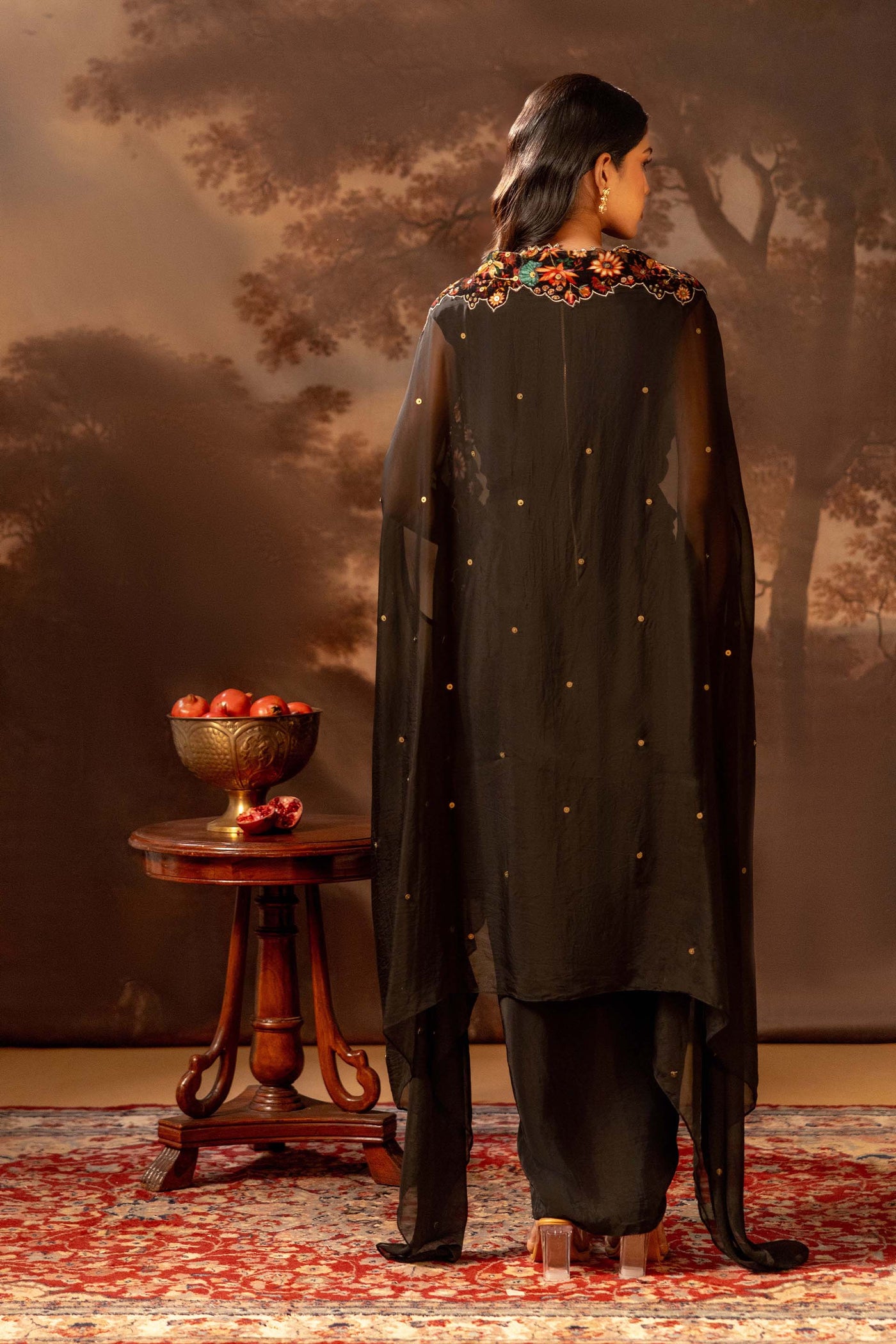 Aarani Rimmer Aarani Embroidered Drape Dress Set Black β Melange Singapore