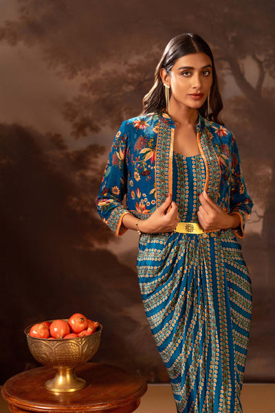 Sougat Paul Aarani Embroidered Drape Dress Set indian designer wear online shopping melange singapore