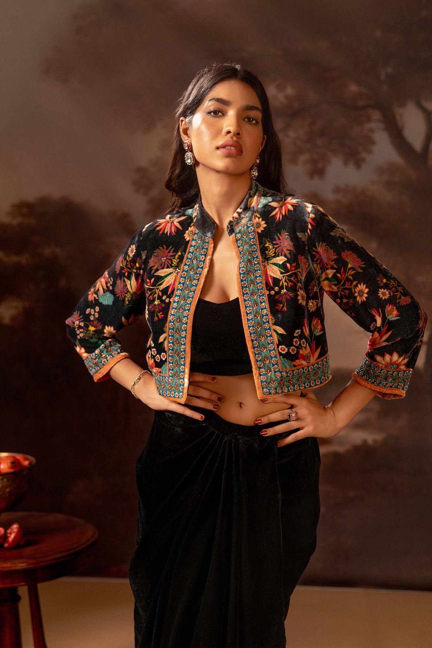 Sougat Paul Aarani Embroidered Drape Skirt Set indian designer wear online shopping melange singapore
