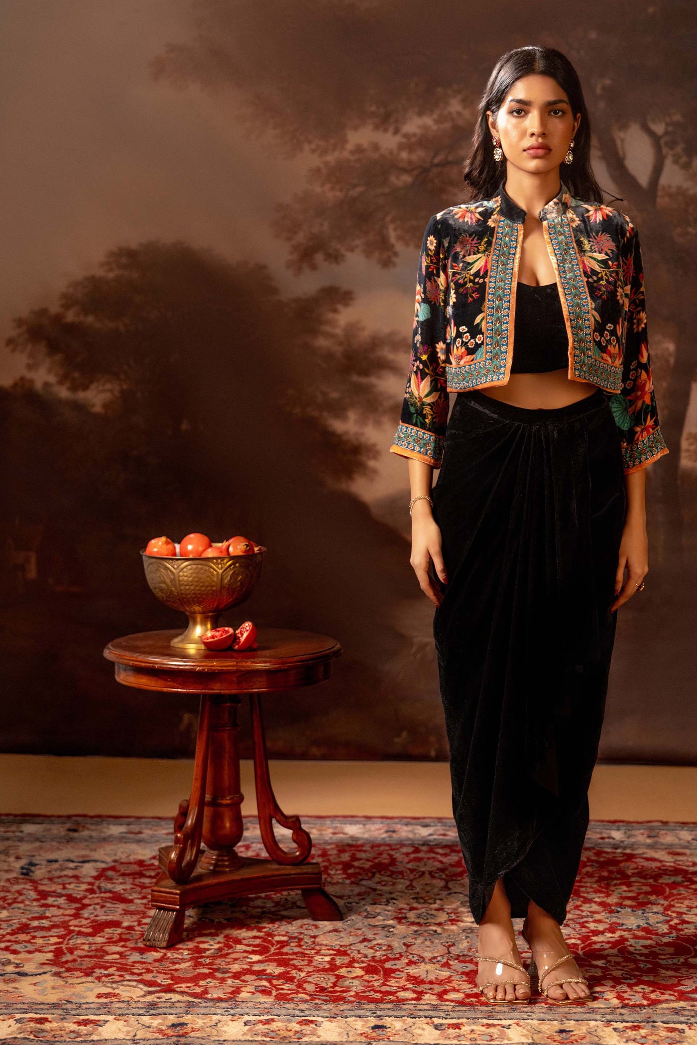 Sougat Paul Aarani Embroidered Drape Skirt Set indian designer wear online shopping melange singapore
