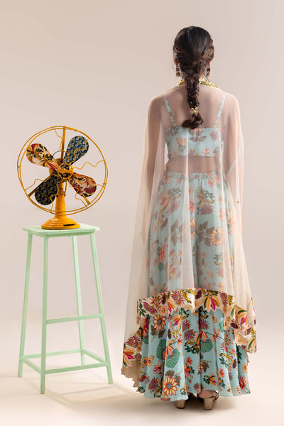 Sougat Paul Aarani Embroidered Palazzo Set With A Cape indian designer wear online shopping melange singapore
