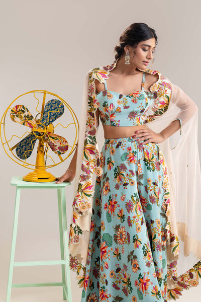 Sougat Paul Aarani Embroidered Palazzo Set With A Cape indian designer wear online shopping melange singapore

