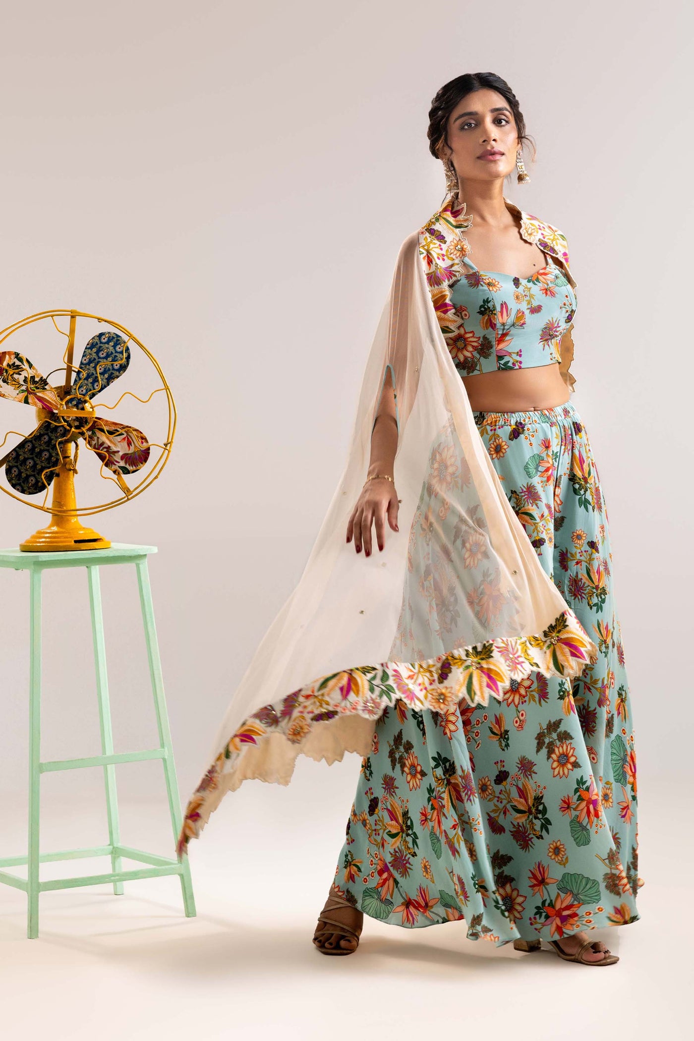 Sougat Paul Aarani Embroidered Palazzo Set With A Cape indian designer wear online shopping melange singapore

