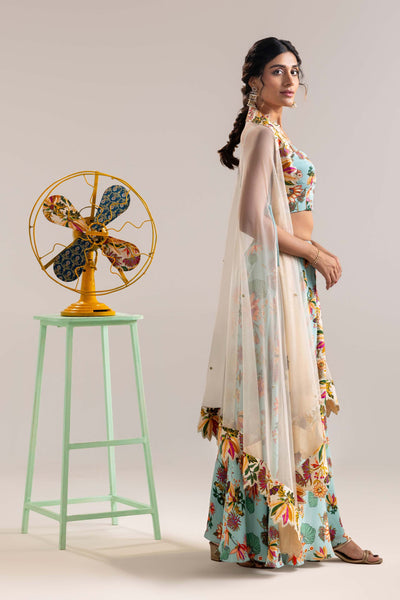 Sougat Paul Aarani Embroidered Palazzo Set With A Cape indian designer wear online shopping melange singapore
