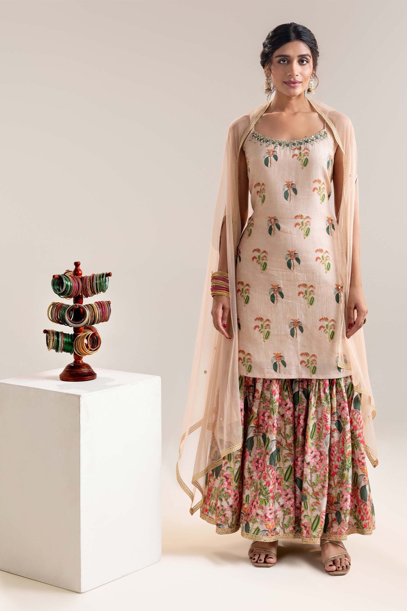 Sougat Paul Aarani Embroidered Sharara Set With A Cape indian designer wear online shopping melange singapore
