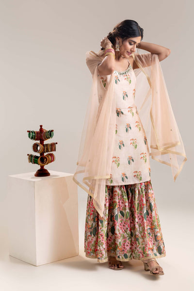 Sougat Paul Aarani Embroidered Sharara Set With A Cape indian designer wear online shopping melange singapore
