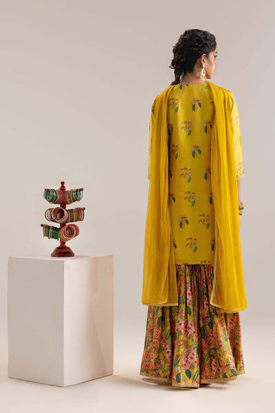 Sougat Paul Aarani Embroidered Sharara Set With A Cape Yellow indian designer wear online shopping melange singapore