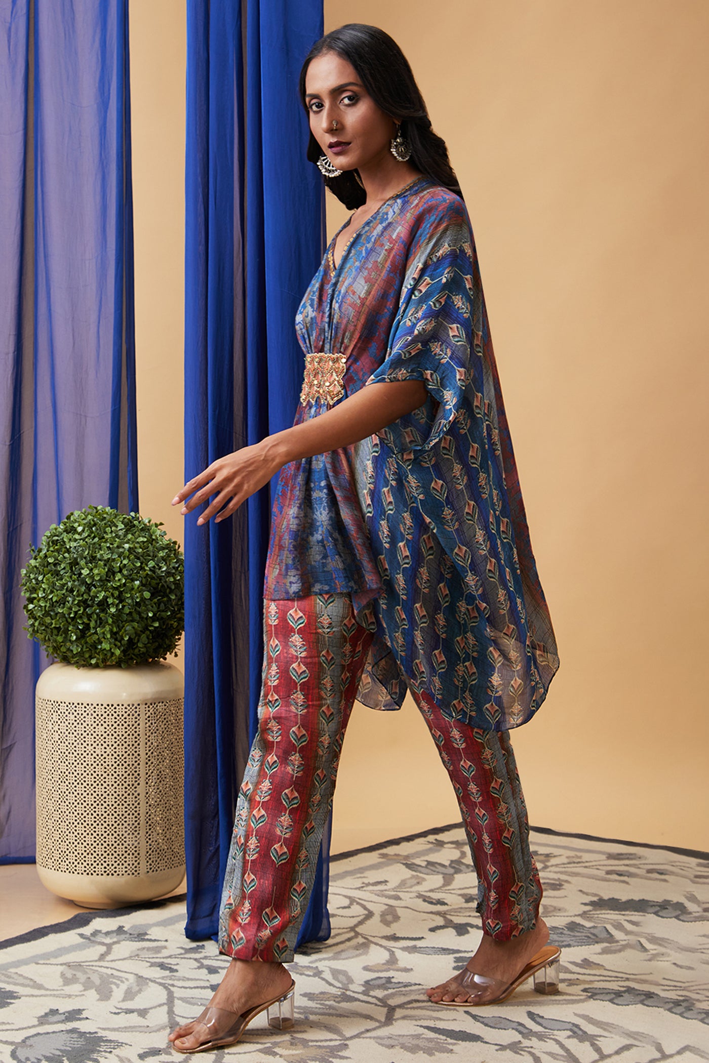 Sougat Paul Adah Embroidered Kaftan Set indian designer wear online shopping melange singapore