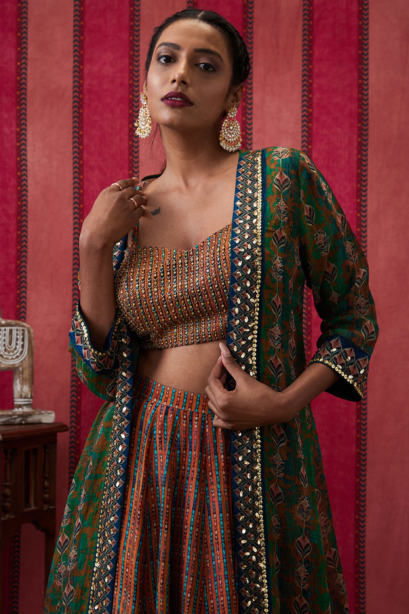 Sougat Paul Adah Embroidered Lehenga Set With Jacket indian designer wear online shopping melange singapore
