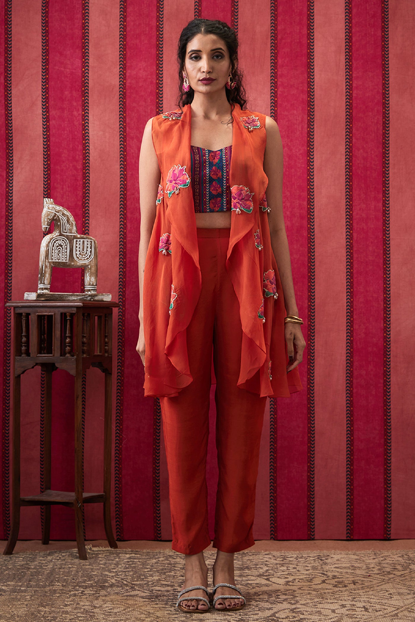 Sougat Paul Adah Printed Co-ord Set With High-Low Jacket indian designer wear online shopping melange singapore