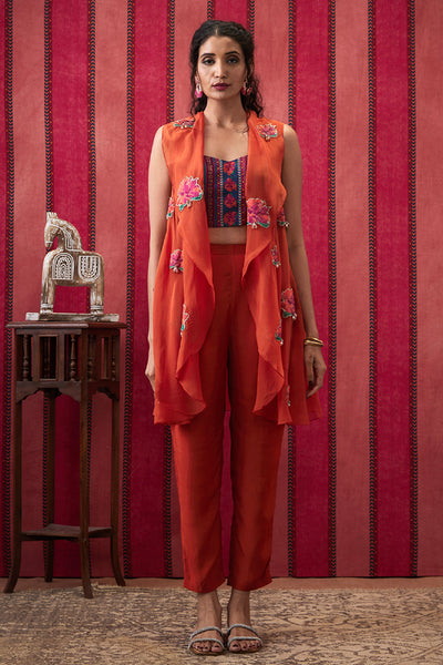 Sougat Paul Adah Printed Co-ord Set With High-Low Jacket indian designer wear online shopping melange singapore