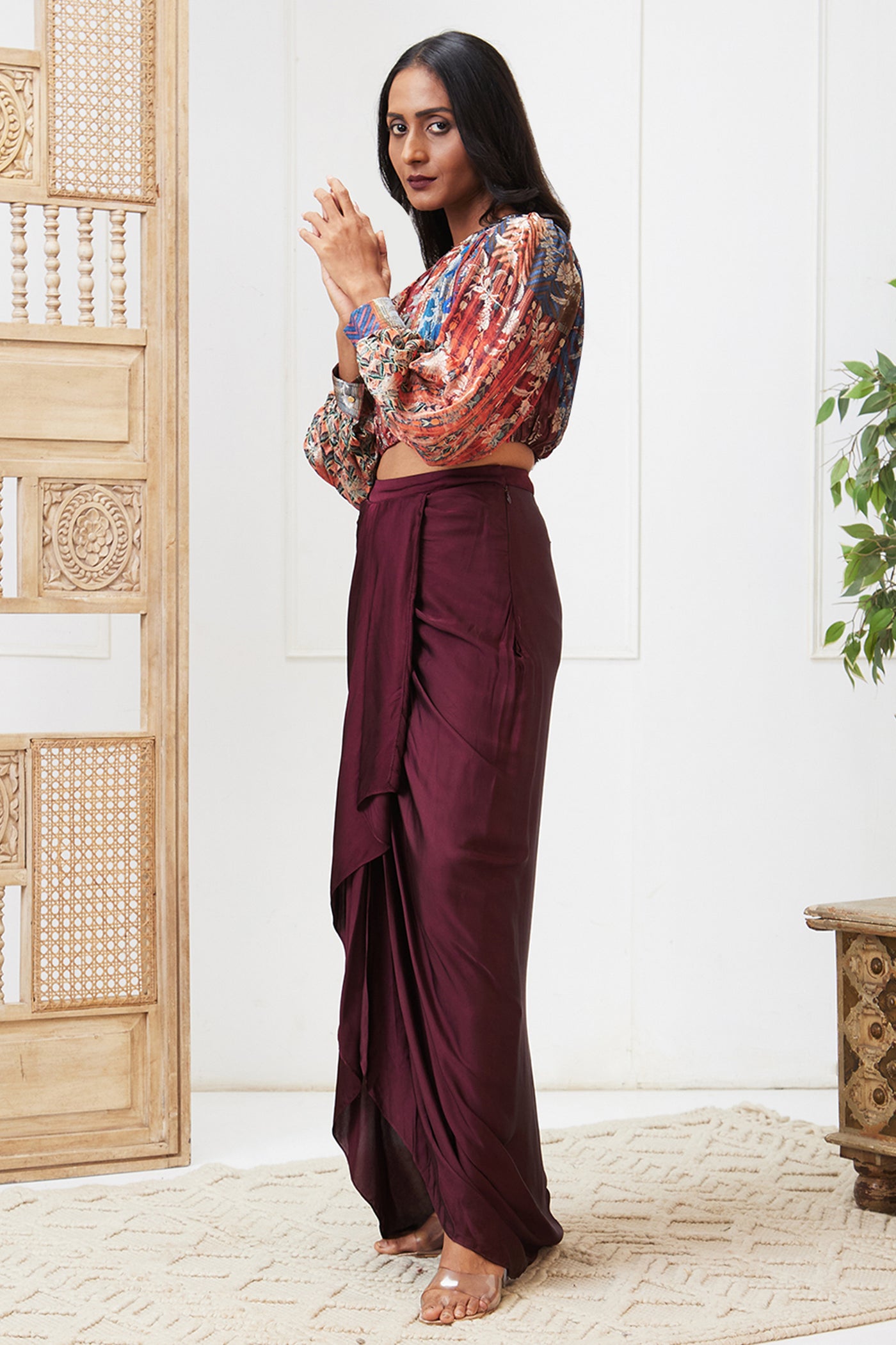Sougat Paul Adah Printed Drape Skirt Set indian designer wear online shopping melange singapore