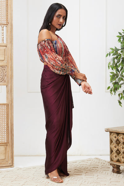 Sougat Paul Adah Printed Drape Skirt Set indian designer wear online shopping melange singapore