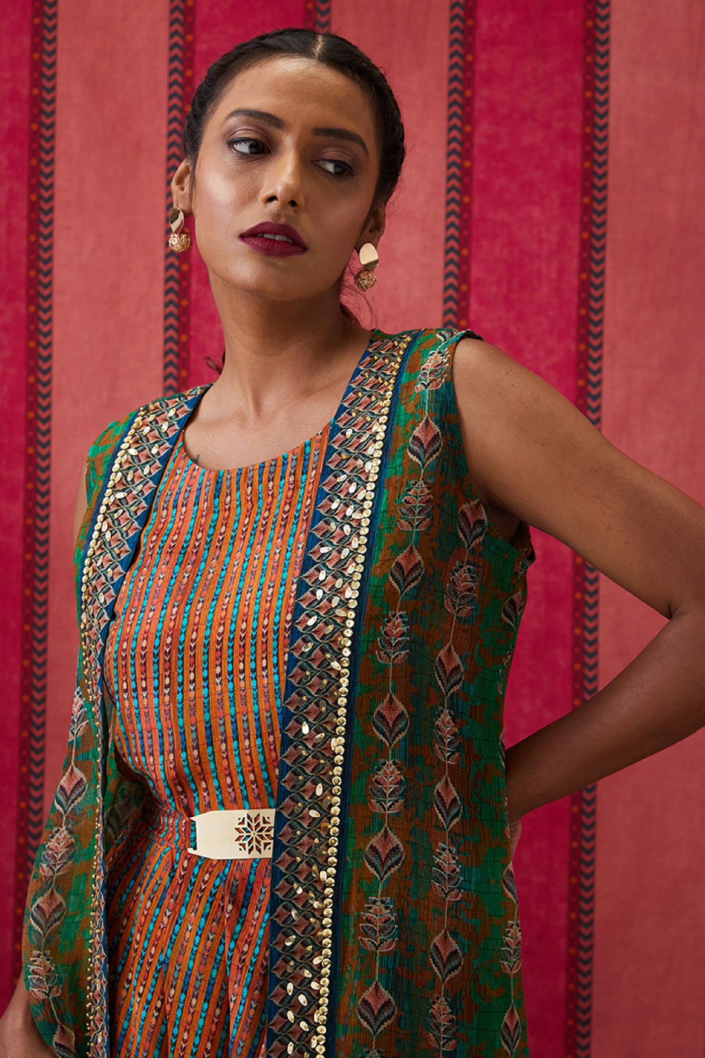 Sougat Paul Adah Printed Dress with Embroidered Jacket indian designer wear online shopping melange singapore