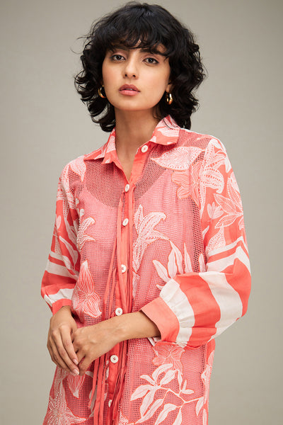 Sougat Paul Ahyana Applique Shirt Dress Pink indian designer wear online shopping melange singapore