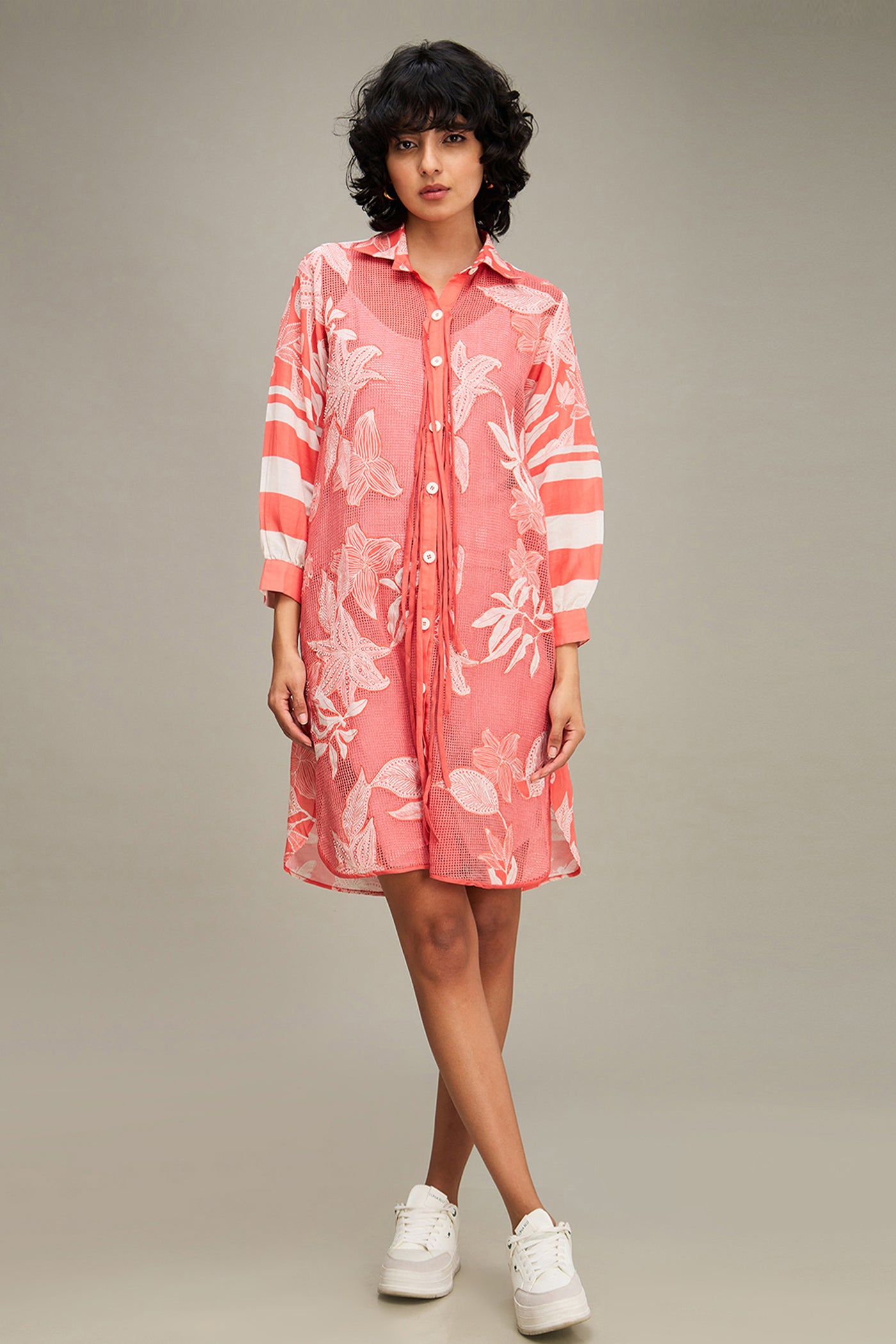 Sougat Paul Ahyana Applique Shirt Dress Pink indian designer wear online shopping melange singapore
