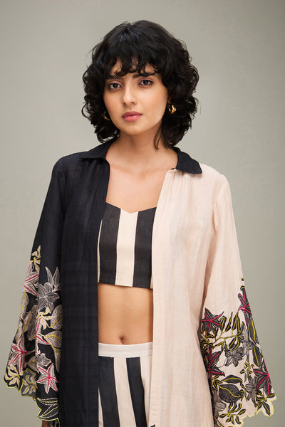 Sougat Paul Ahyana Printed Co ord Set With Jacket Black indian designer wear online shopping melange singapore
