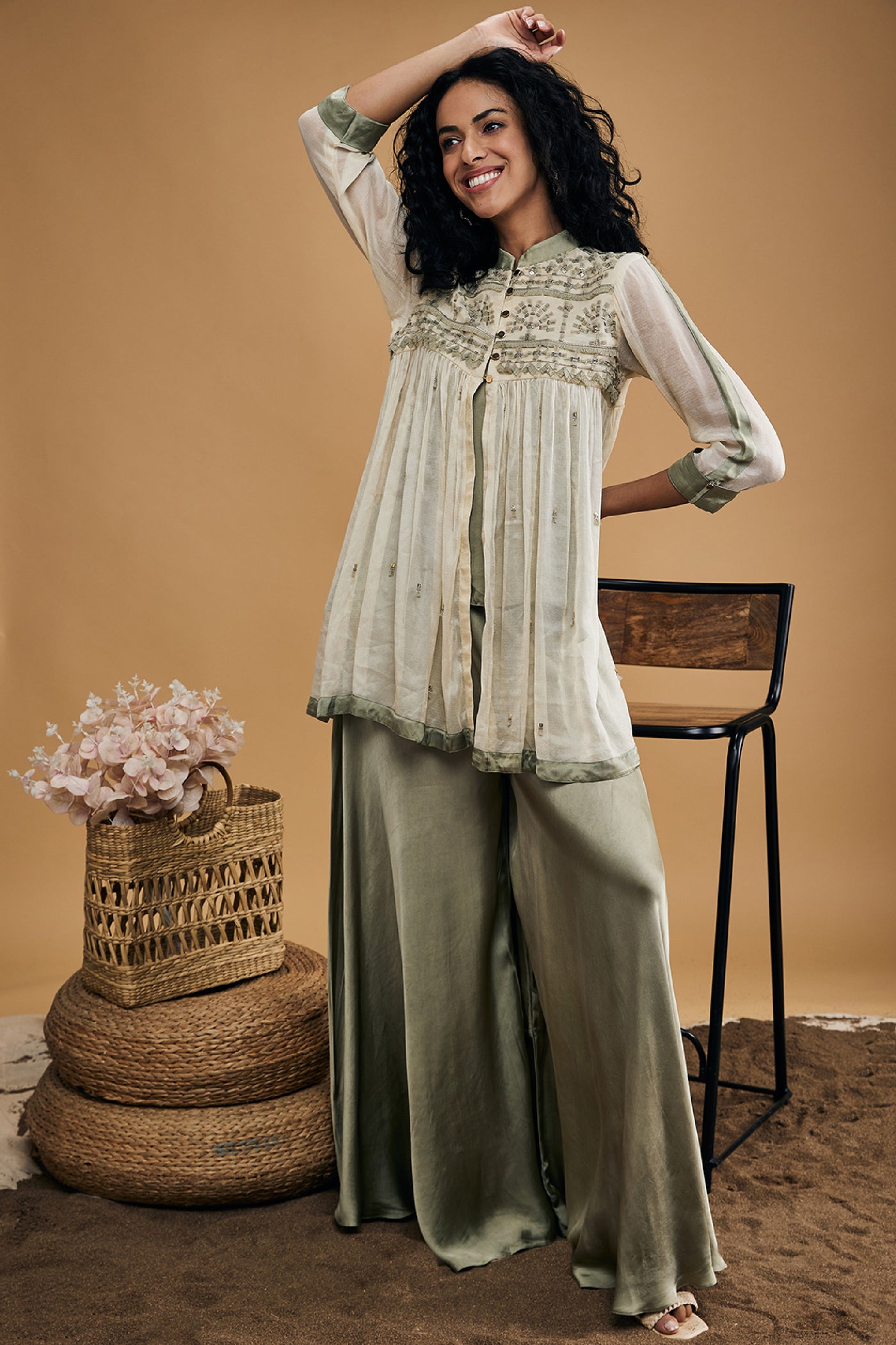 Sougat Paul Azra Embellished Top With Flared Pants indian designer wear online shopping melange singapore