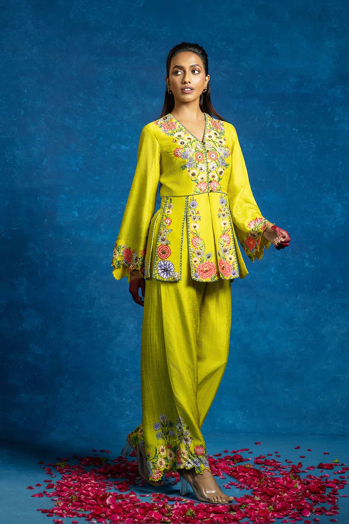 Sougat Paul Baghira Embellished Panelled Pant Set indian designer wear online shopping melange singapore 