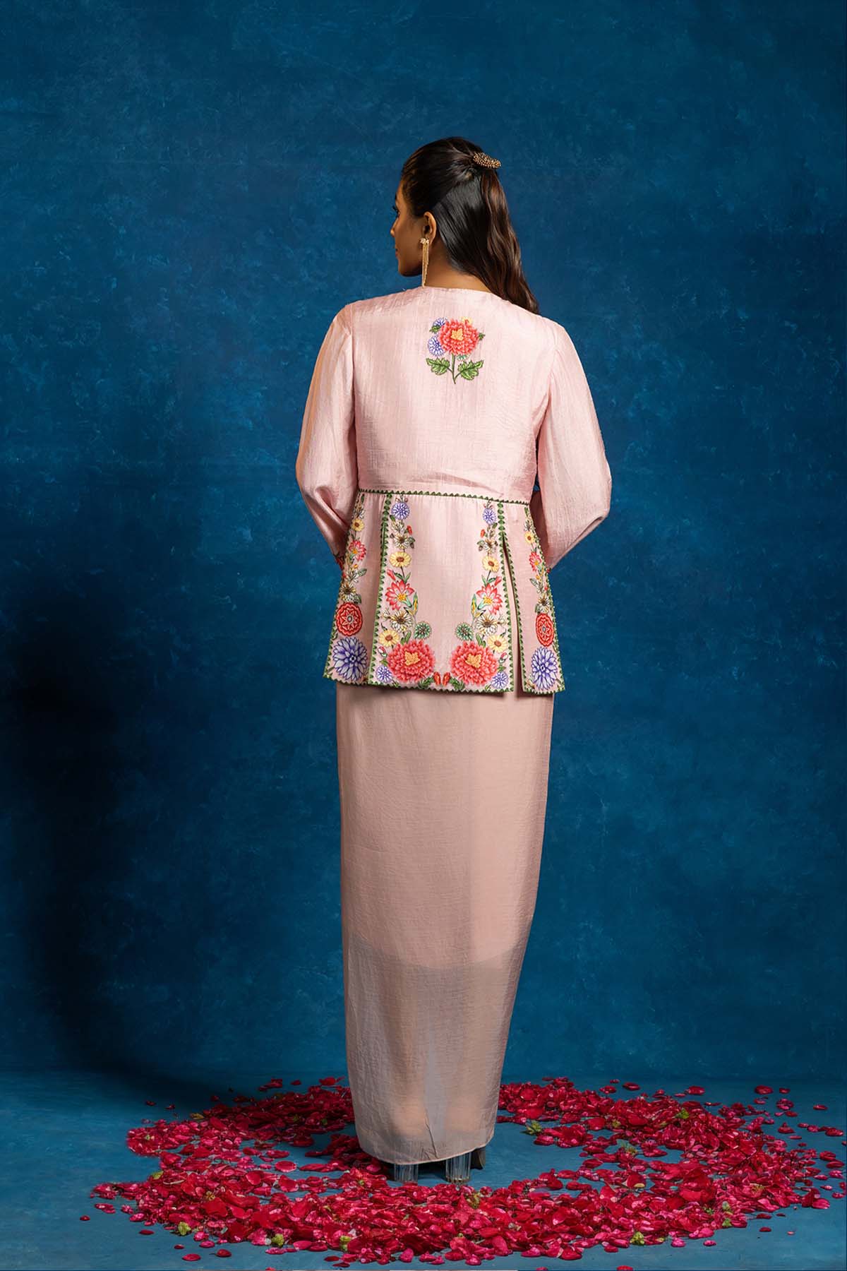 Sougat Paul Baghira Embellished Panelled Top With Drape Skirt indian designer wear online shopping melange singapore 