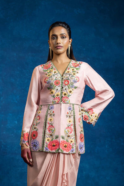 Sougat Paul Baghira Embellished Panelled Top With Drape Skirt indian designer wear online shopping melange singapore 