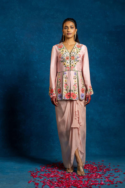 Sougat Paul Baghira Embellished Panelled Top With Drape Skirt indian designer wear online shopping melange singapore 