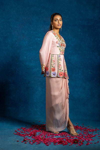 Sougat Paul Baghira Embellished Panelled Top With Drape Skirt indian designer wear online shopping melange singapore 