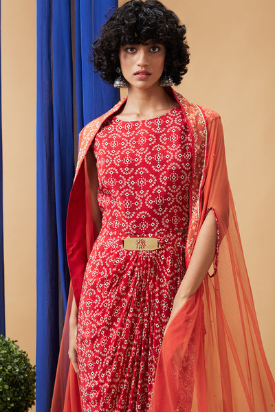 Sougat Paul Bandej Drape Dress With Cape indian designer wear online shopping melange singapore