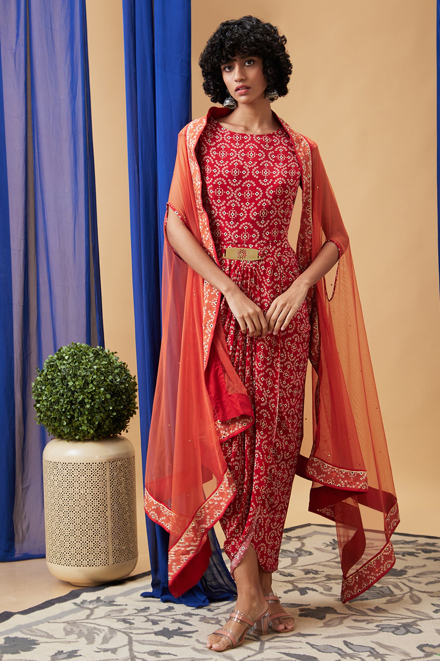 Sougat Paul Bandej Drape Dress With Cape indian designer wear online shopping melange singapore