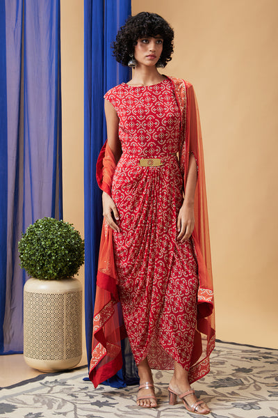 Sougat Paul Bandej Drape Dress With Cape indian designer wear online shopping melange singapore
