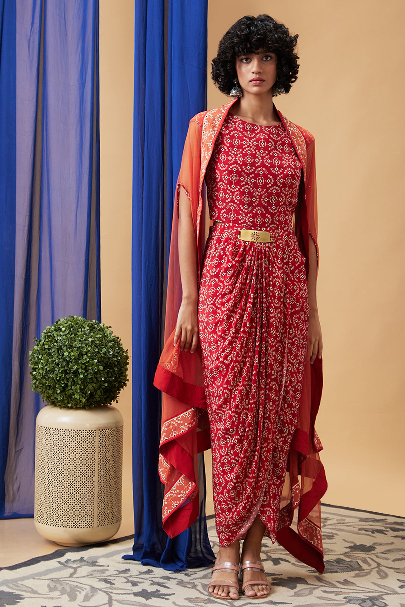 Sougat Paul Bandej Drape Dress With Cape indian designer wear online shopping melange singapore