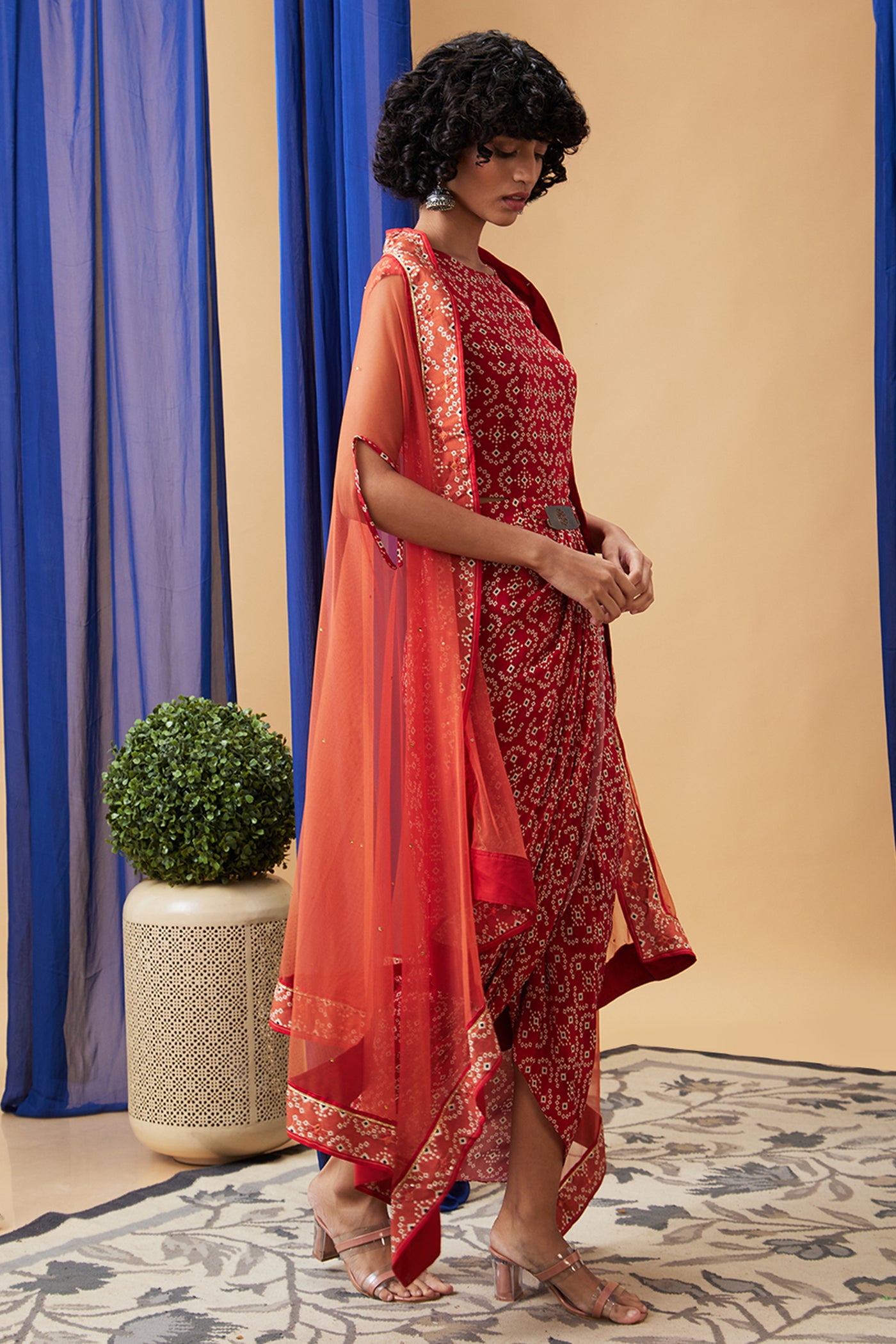 Sougat Paul Bandej Drape Dress With Cape indian designer wear online shopping melange singapore