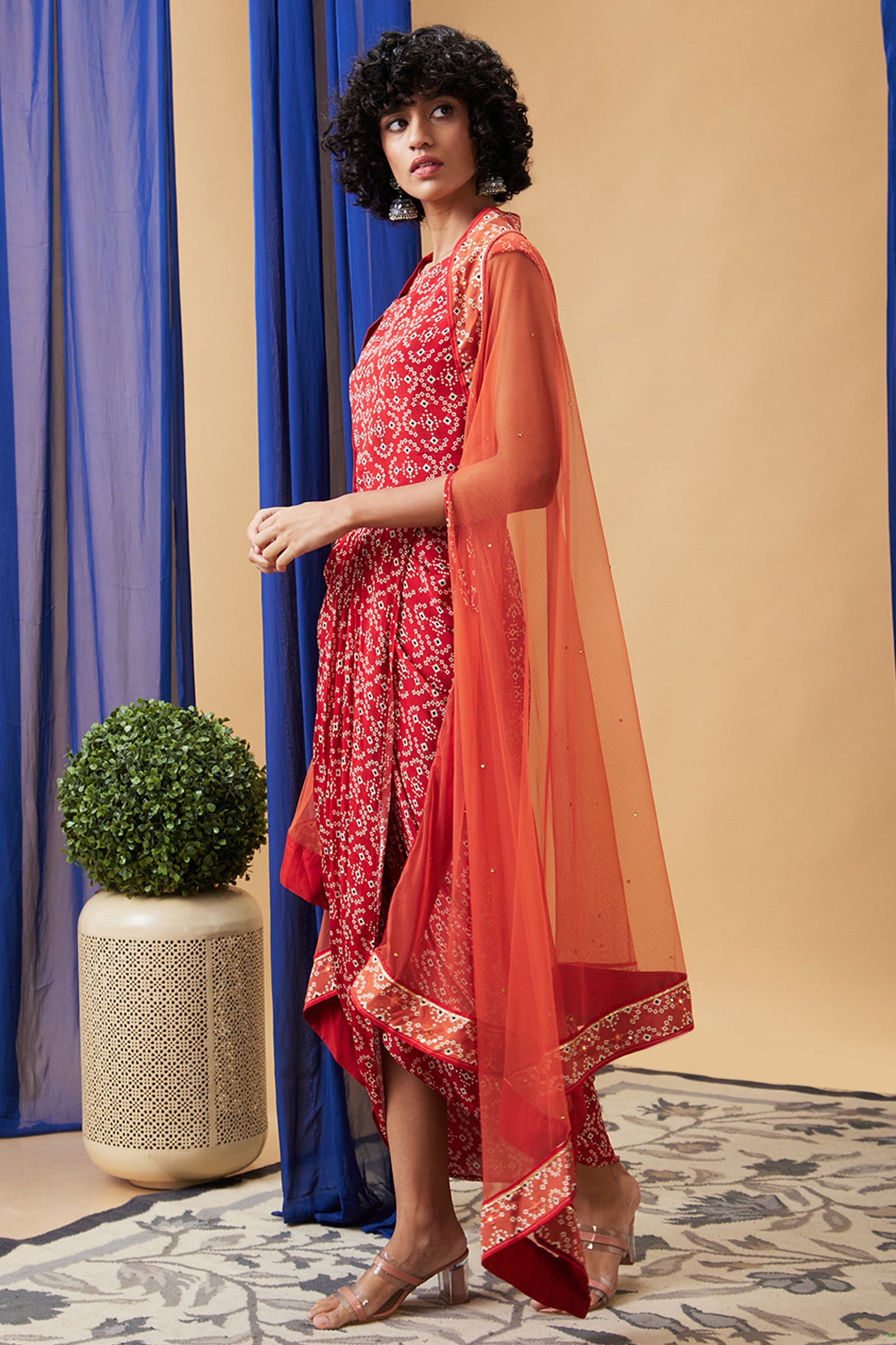 Sougat Paul Bandej Drape Dress With Cape indian designer wear online shopping melange singapore