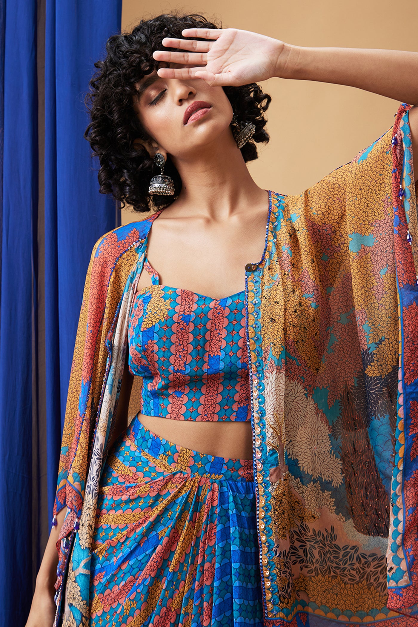 Sougat Paul Benazir Embroidered Drape Dress With Cape indian designer wear online shopping melange singapore