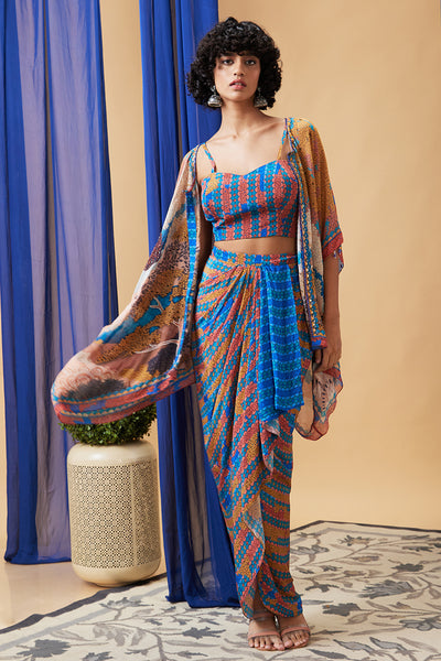 Sougat Paul Benazir Embroidered Drape Dress With Cape indian designer wear online shopping melange singapore