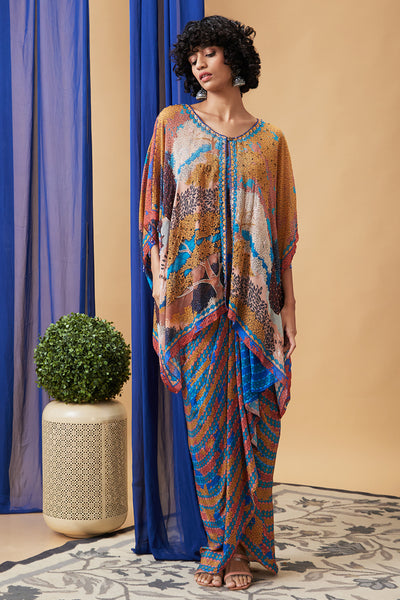 Sougat Paul Benazir Embroidered Drape Dress With Cape indian designer wear online shopping melange singapore