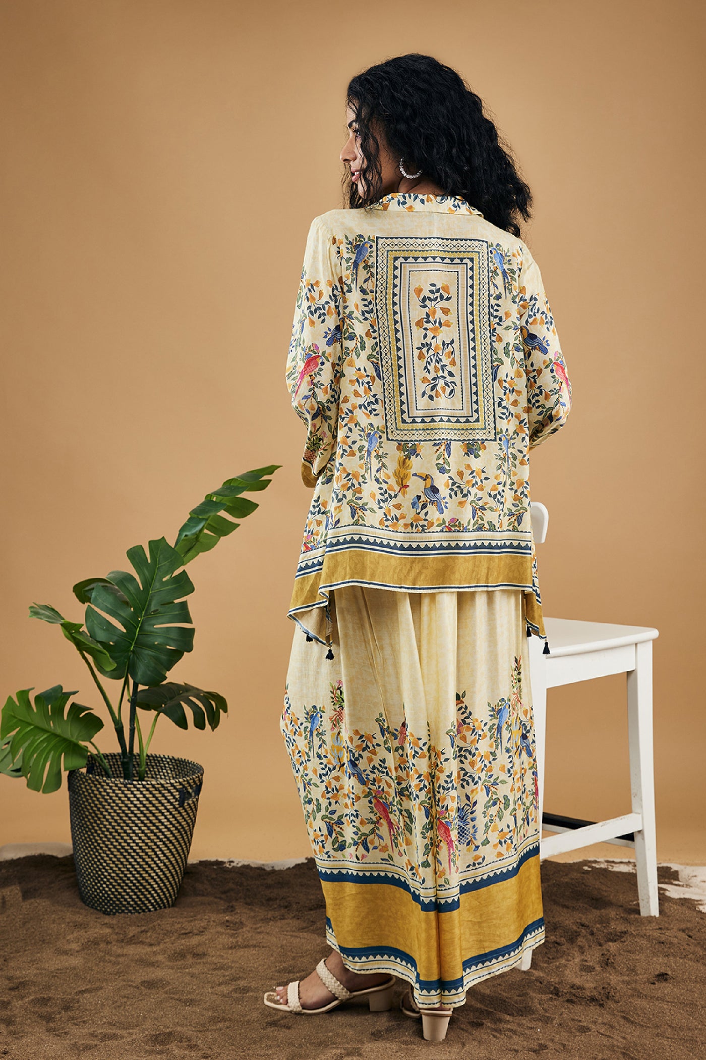 Sougat Paul Bird And Tile Embellished Shirt With Pants indian designer wear online shopping melange singapore